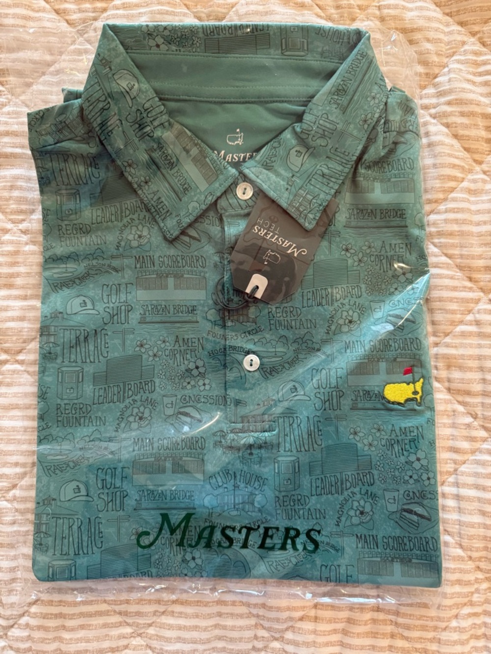 Masters Men's Teal Patterned Golf Polo with Yellow Logo